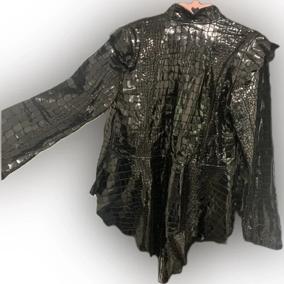 Hysideis | Genuine Italian Leather Black Crocodile Pattern Jacket | EU 44 - Picture 3 of 10